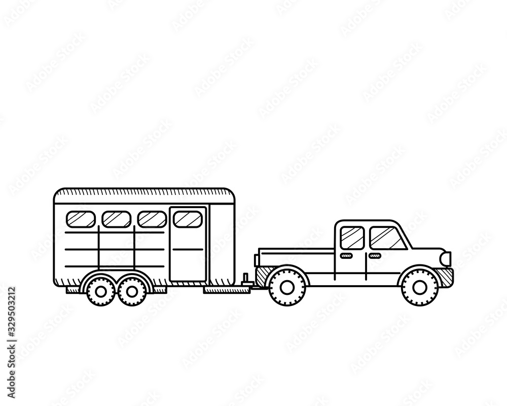 Horse trailer icon isolated on white background educational concept for coloring book page for kids vector