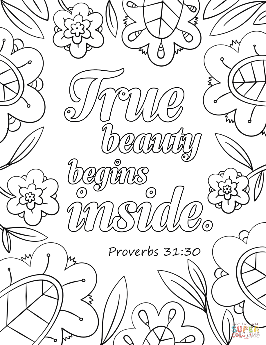 True beauty begins inside coloring page free printable coloring pages