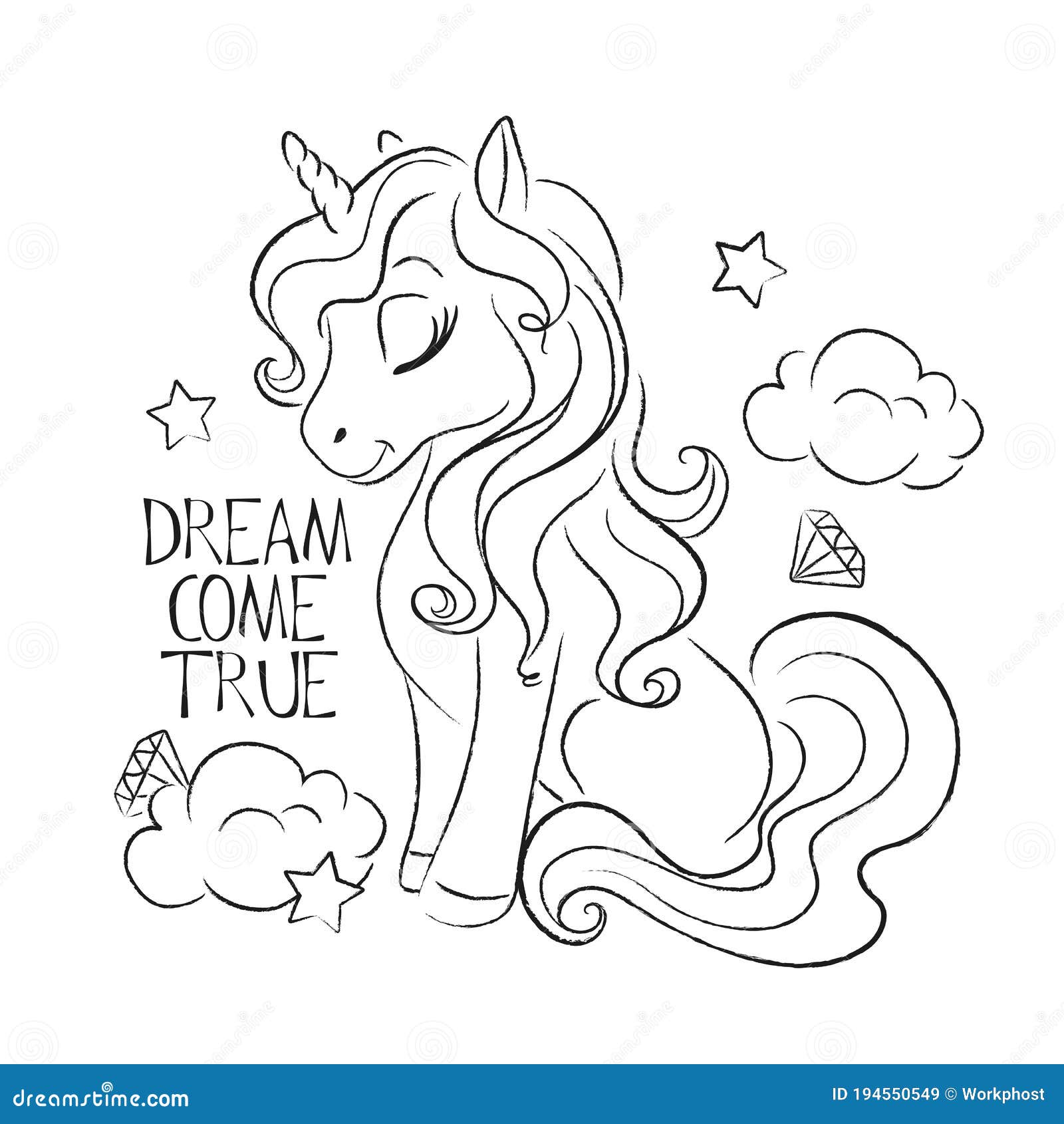 Coloring pages illustration for fabrics kids fashion artworks children books dream e true text stock vector