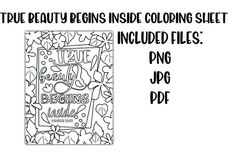 True beauty begins inside proverbs coloring sheet