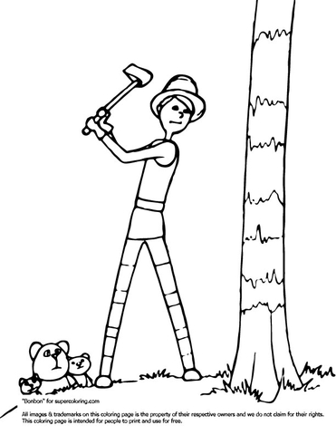 Ted chopping down a tree coloring page free printable coloring pages