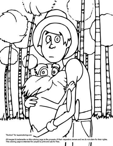Ted with lorax coloring page free printable coloring pages