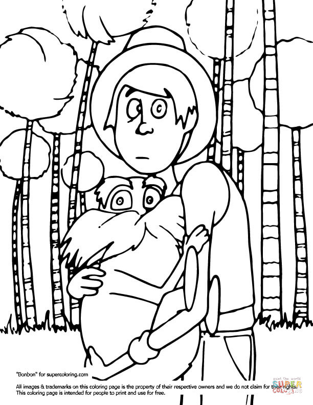 Ted with lorax coloring page free printable coloring pages