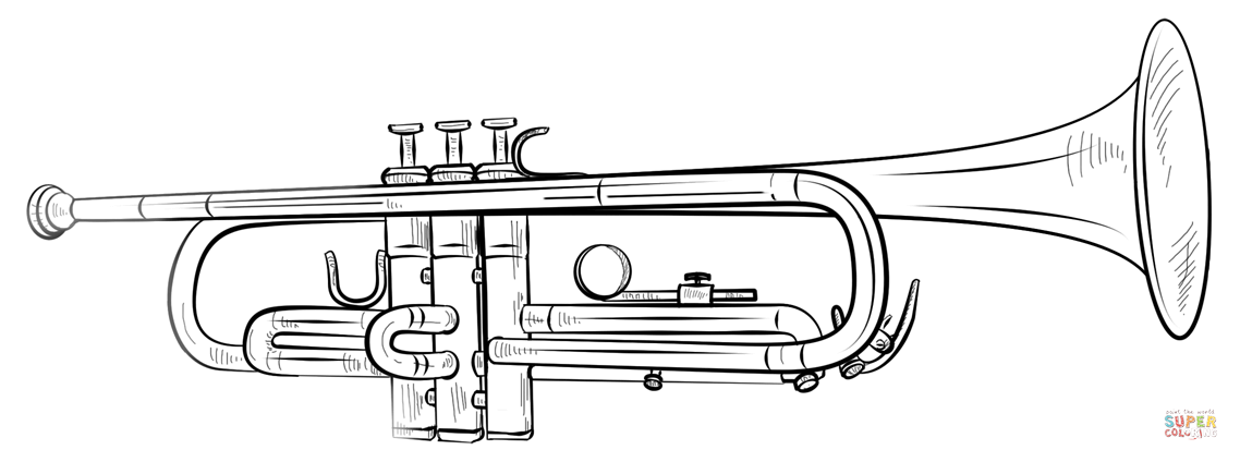 Realistic trumpet coloring page free printable coloring pages