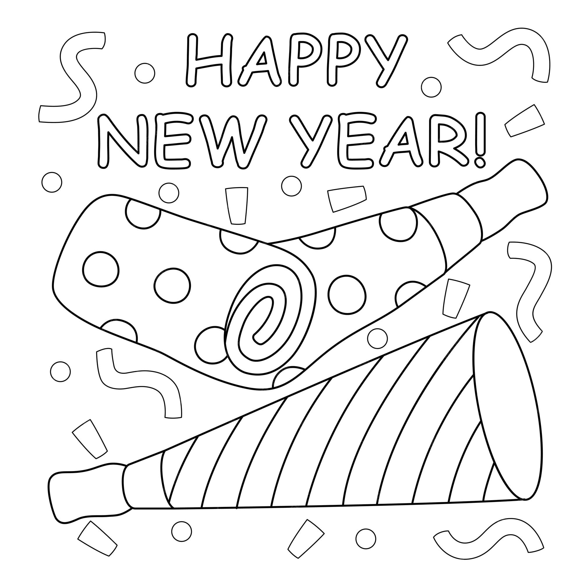 Premium vector happy new year trumpet coloring page for kids