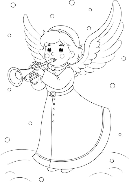 Premium vector coloring page a snow angel blowing a trumpet