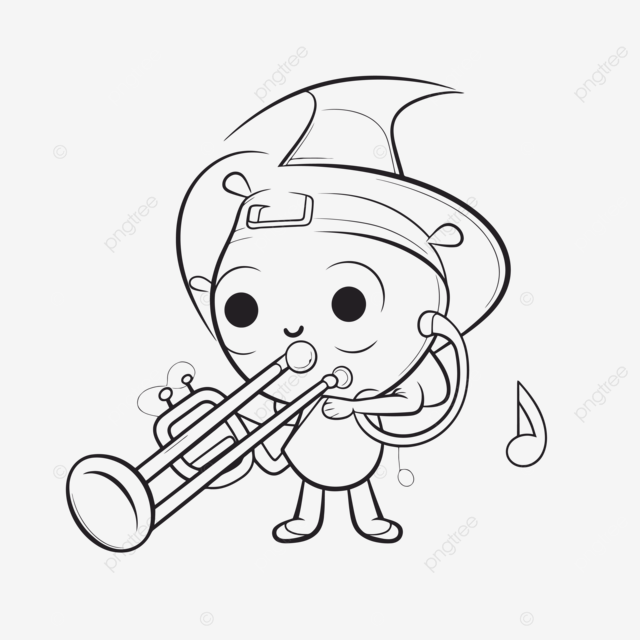 Chibi bear playing trumpet coloring page with hat outline sketch drawing vector trombone drawing trombone outline trombone sketch png and vector with transparent background for free download