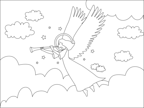 Christmas angel with trumpet coloring page free printable coloring pages