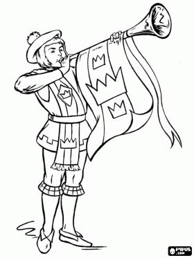 The royal court herald with the flag and playing the trumpet coloring page coloring pages coloring books medieval