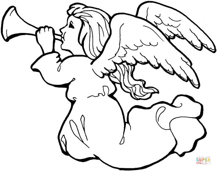 Angel with trumpet coloring page free printable coloring pages