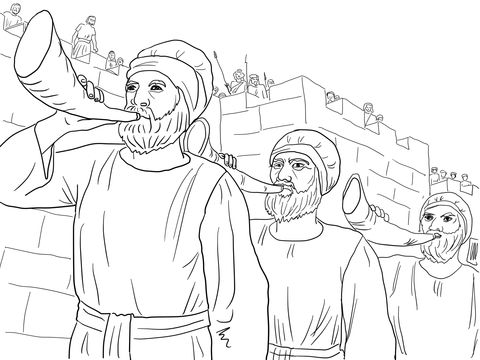 Joshua army marching around the jericho blowing trumpets coloring page jerico batalla de jericã artesanãa biblica