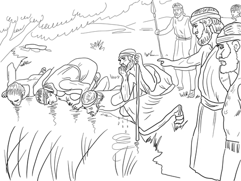 Gideon selects his army of men coloring page free printable coloring pages