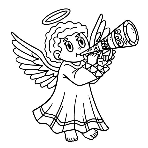 Christian angel blowing trumpet isolated coloring stock illustration