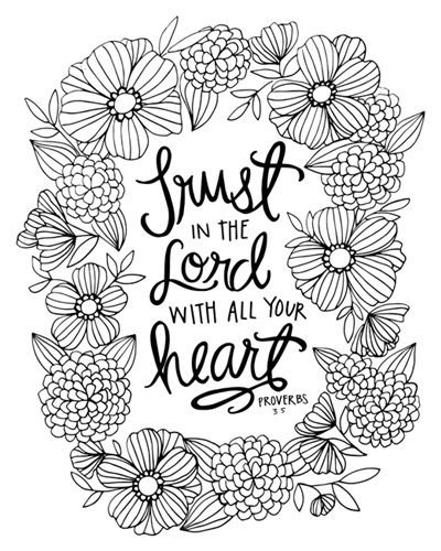 Contemporary line art of a hand lettered bible verse surrounded by flowers coloring canvas coloring pages inspirational bible coloring pages