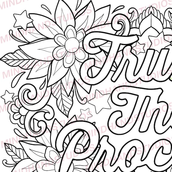 Coloring page trust the process inspirational coloring page print and color positive affirmation coloring sheet digital download instant download