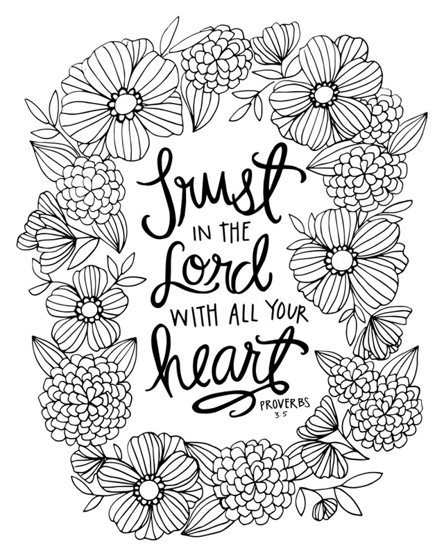 Trust in the lord with all your heart handlettered coloring