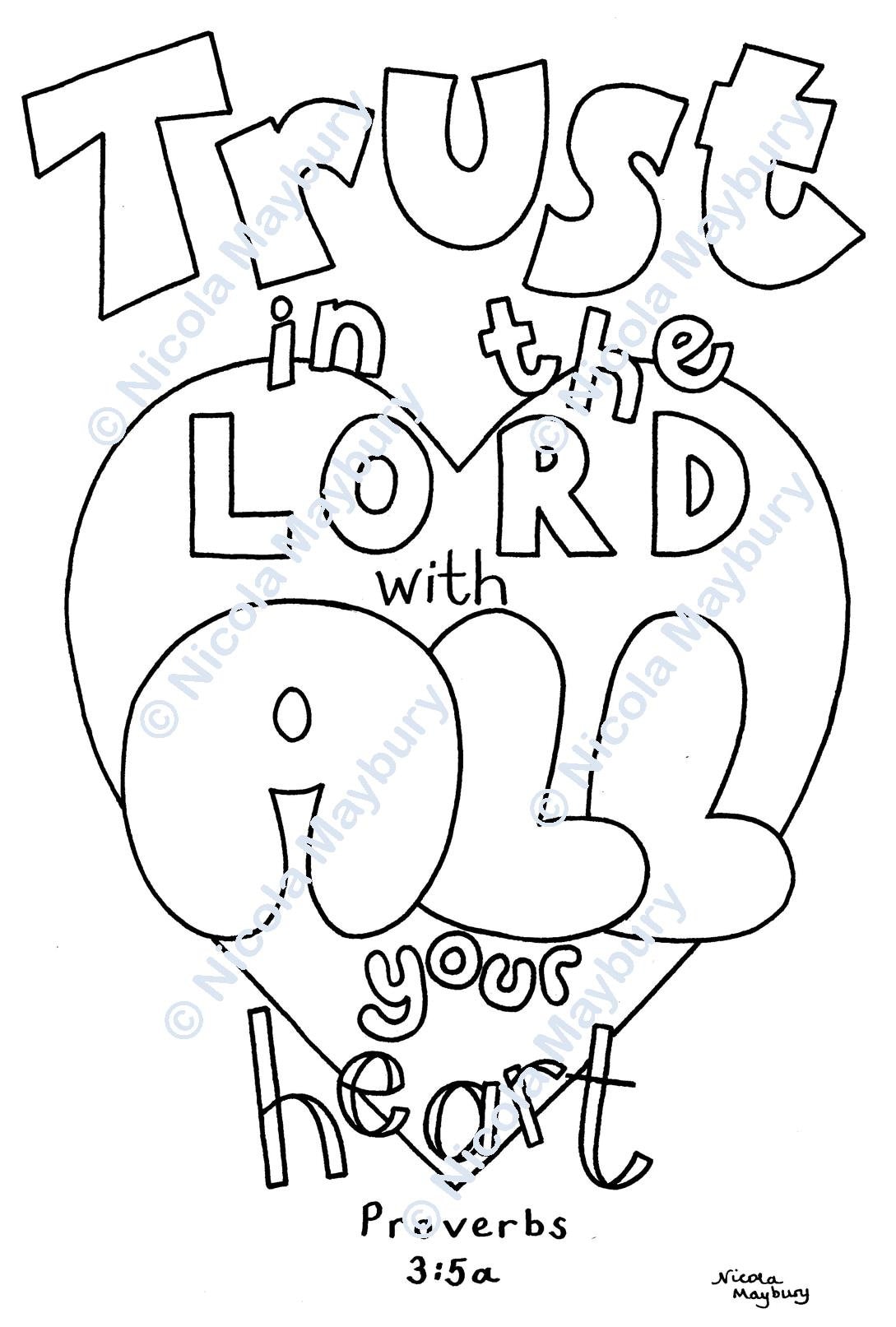 Christian colouring sheet trust in the lord with all your