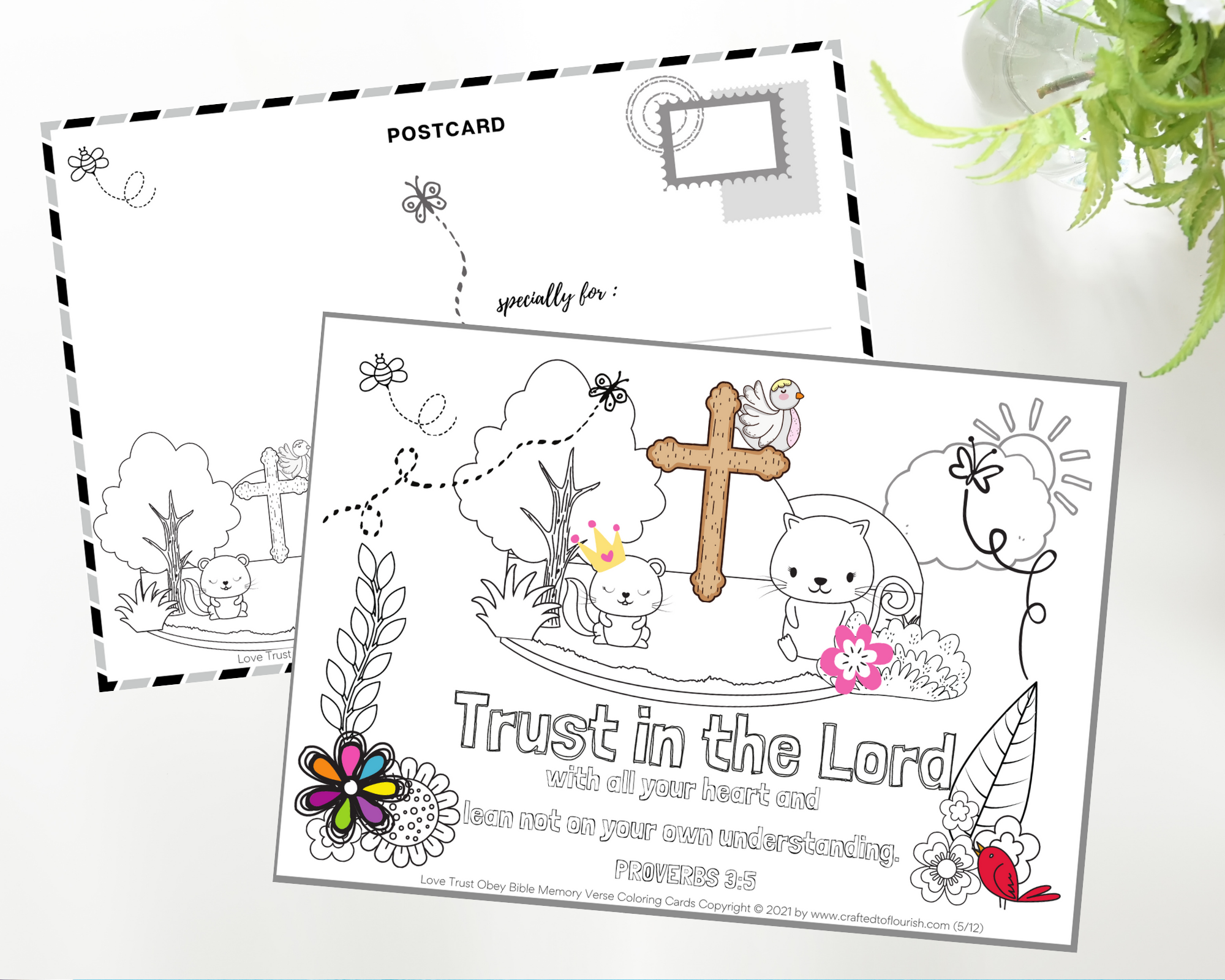 Love trust faith obey scripture coloring cards for kids in a pack