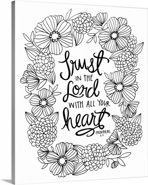 Trust in the lord with all your heart handlettered coloring