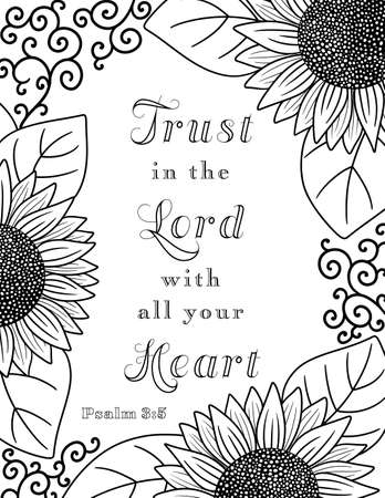 A border of sunflowers perfect for coloring with a bible verse to trust in the lord with all your heart royalty free svg cliparts vectors and stock illustration image