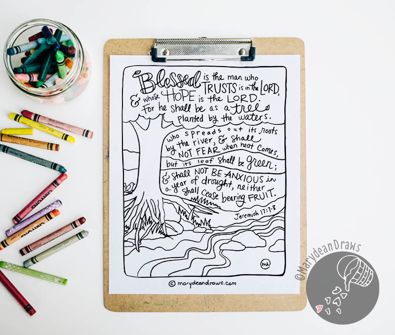 Strength for today and bright hope for tomorrow as a tree printable coloring page