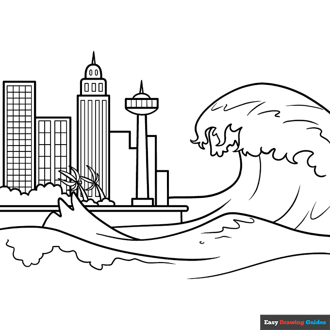 Tsunami coloring page easy drawing guides