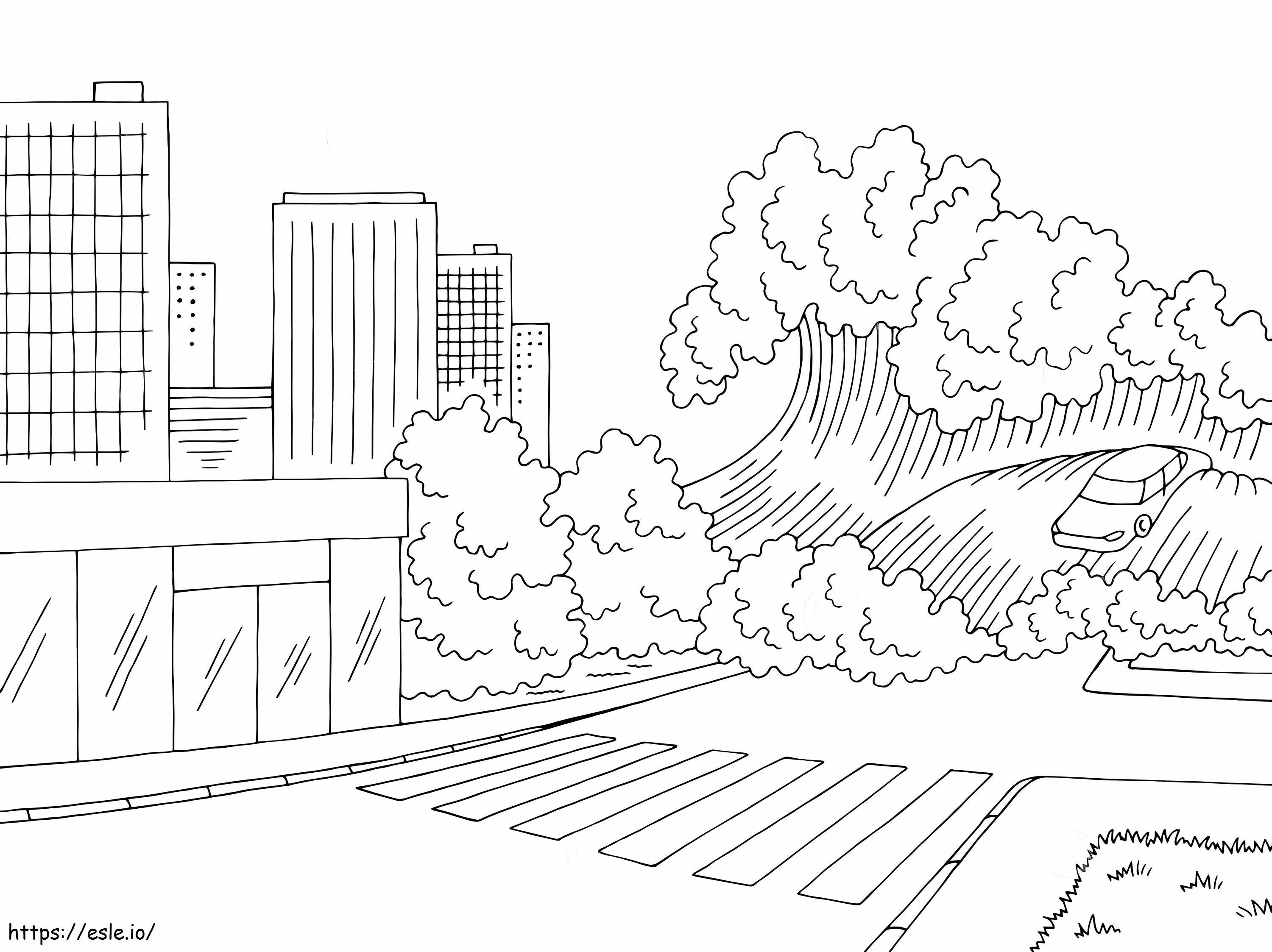 Tsunami flood coloring page