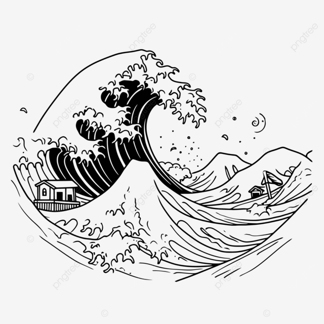 Coloring picture of the great wave off kanagawa outline sketch drawing vector wing drawing wave drawing ring drawing png and vector with transparent background for free download