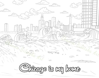 Chicago lake printable adult coloring page sketch drawings coloring at home activity inspirational quote download now