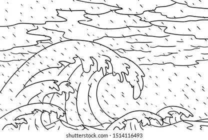 Illustration cartoon tsunami raining stock illustration