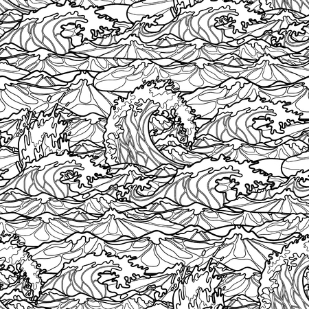 Ocean storm waves seamless pattern drawn in line art style tsunami coloring book page design royalty free svg kliparty vektory a ilustrace image