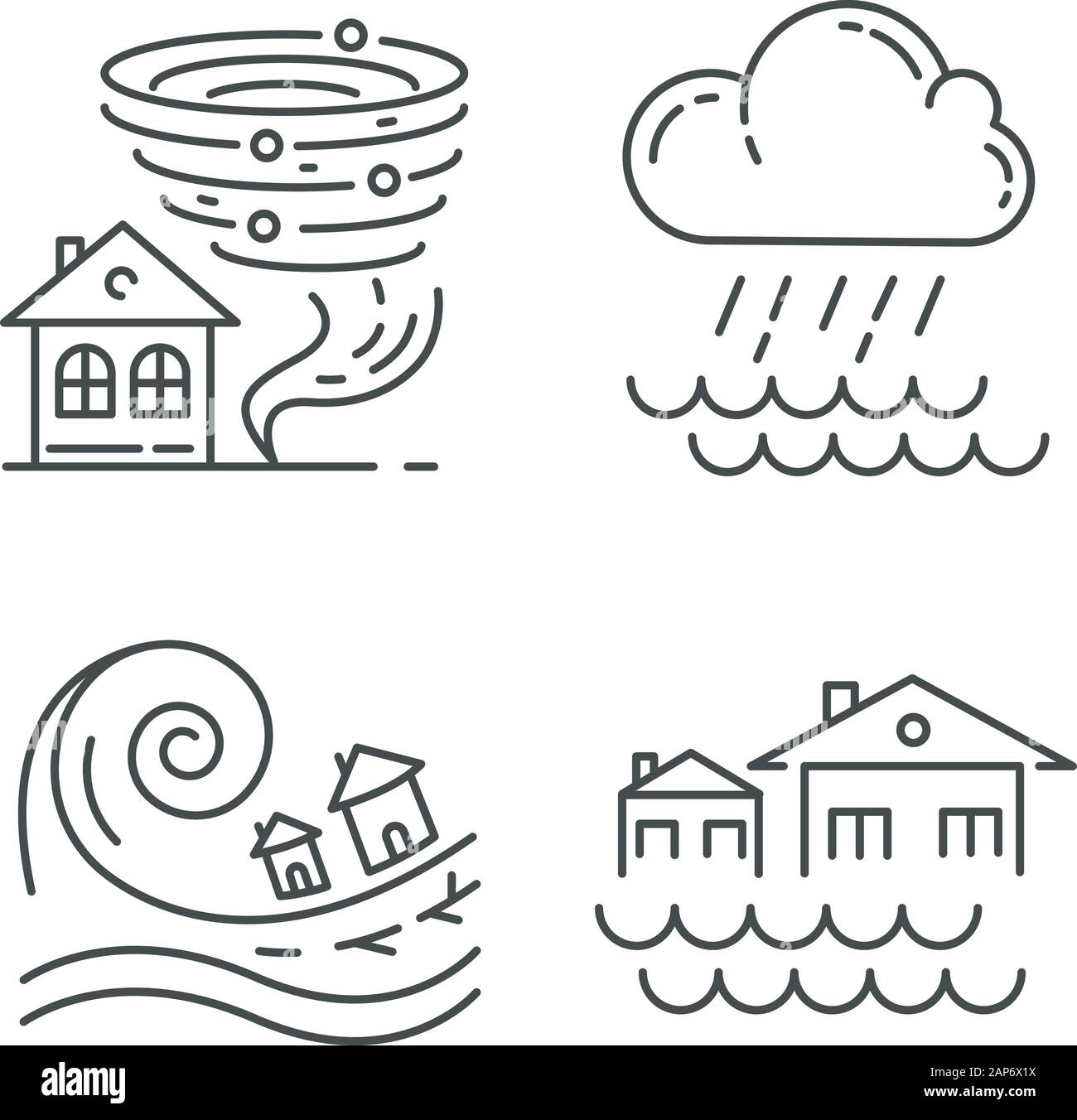 Natural disaster linear icons set global climate changes danger tornado flood downpour tsunami thin line contour symbols isolated vector outlin stock vector image art