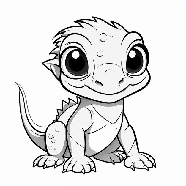 Premium ai image tuatara kids painting hand drawn flat coloring book kawaii line art