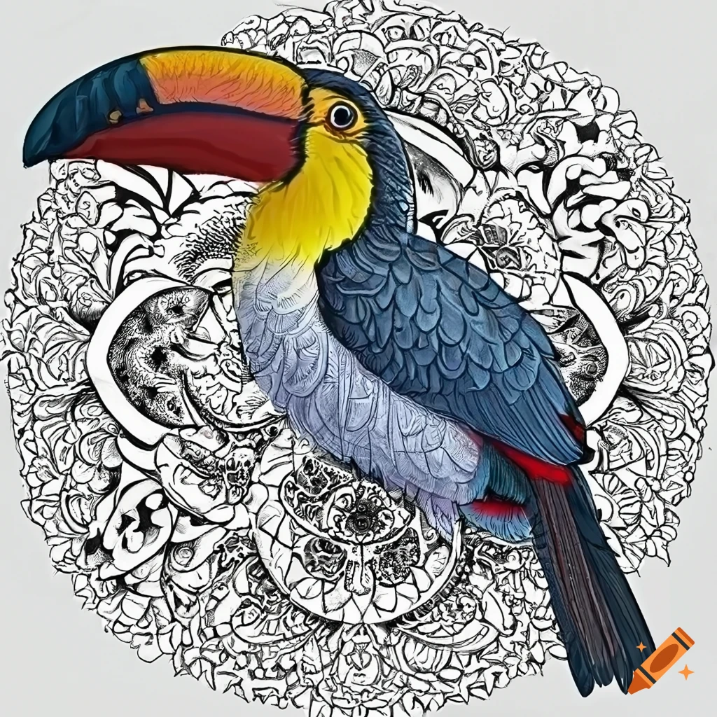 Coloring pages for adult mandala bird image toucans white background on