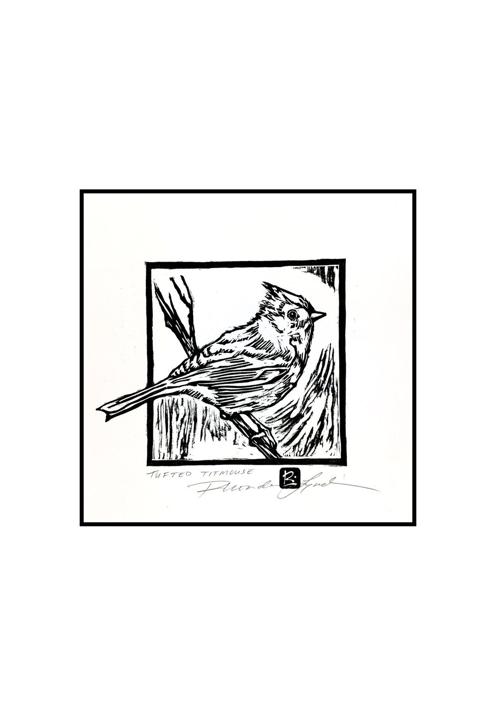 Tufted titmouse woodcut print â nest handmade