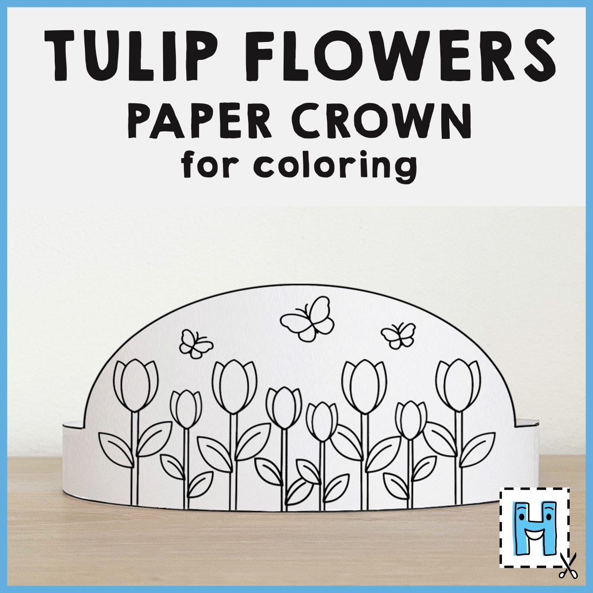 Tulip flowers paper crown headband printable coloring easter spring craft activity made by teachers