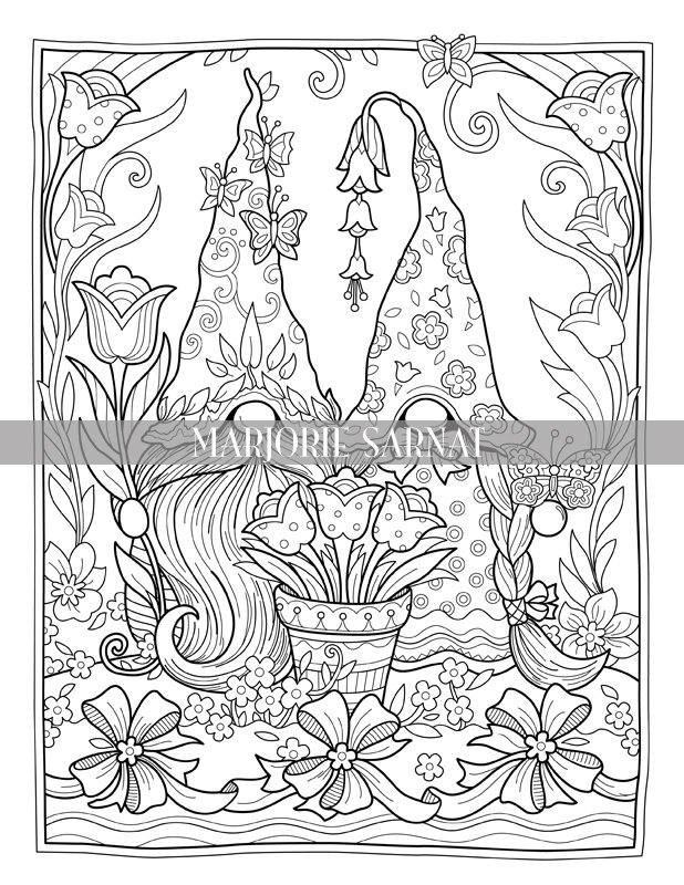 Gnome town coloring collection printable coloring pages â marjorie sarnat design illustration