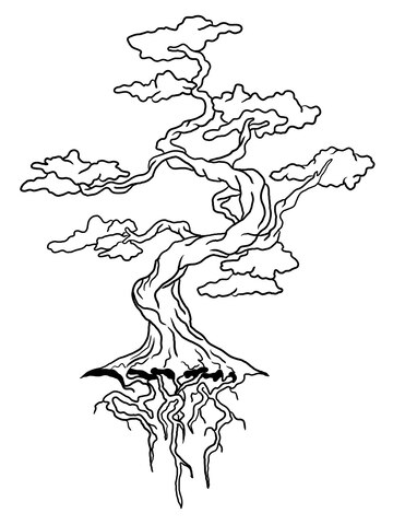 Premium vector black and white bonsai tree illustration