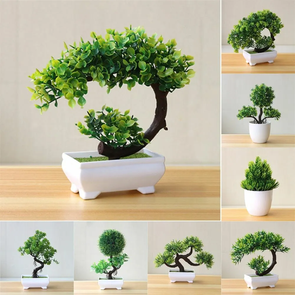 Pine tree flower plant bonsai fake green oriental garden ornaments home decor