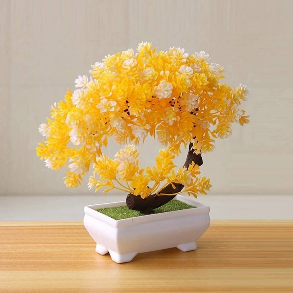 Rtificial bonsai tree plants with pot yellow