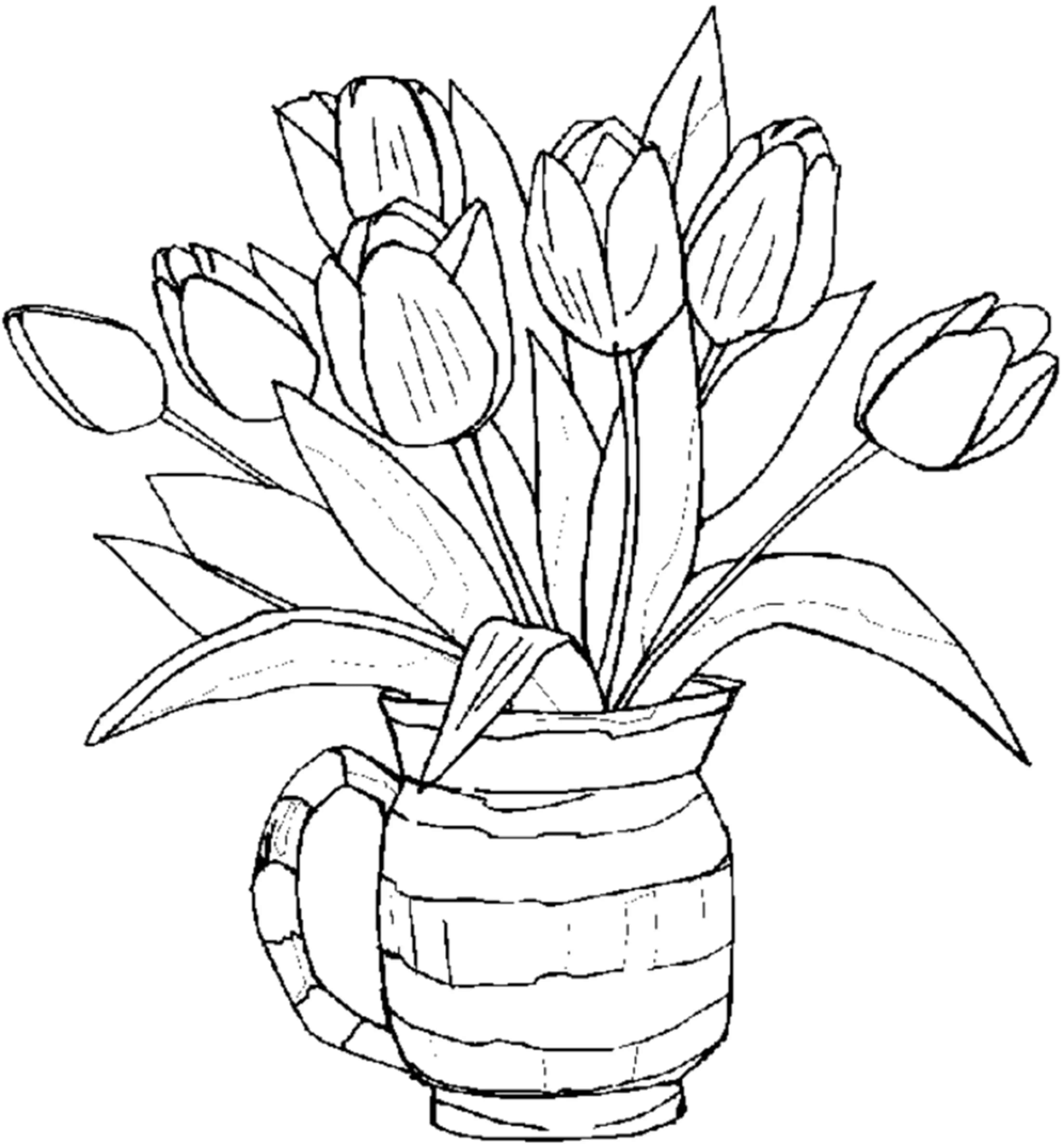 Tulip flowers in the basket coloring page