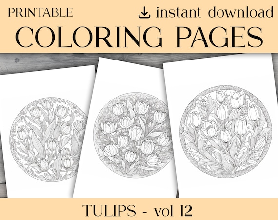 Tulip mandala coloring pages volume printable digital download mandalas to color for print coloring sheets