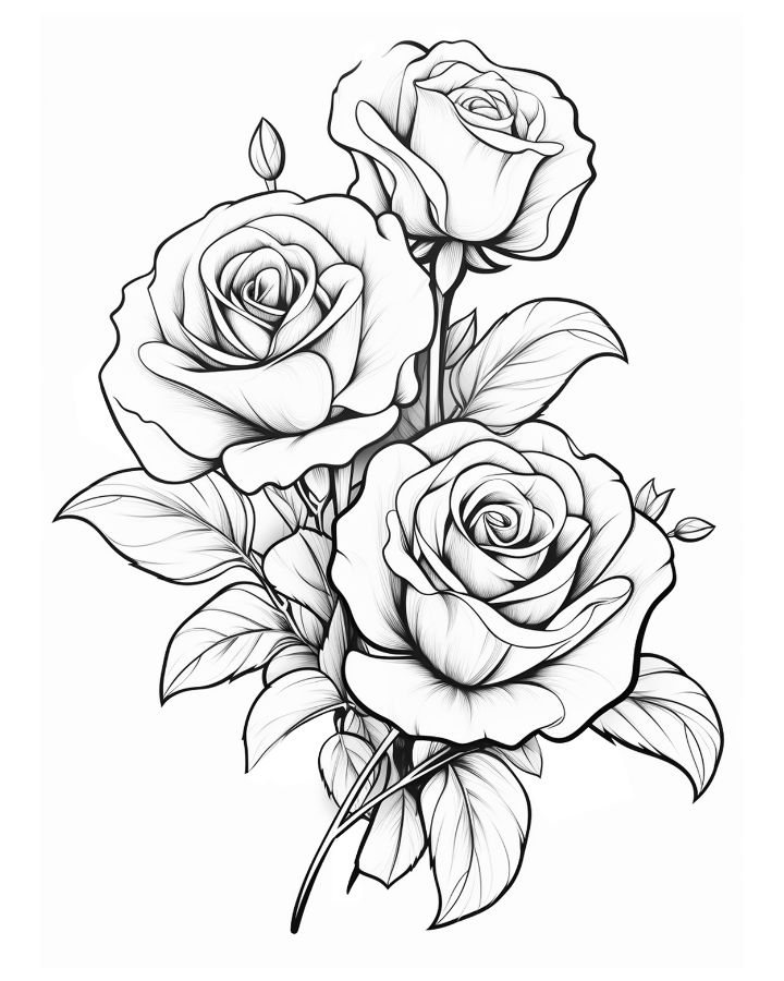 Roses coloring pages for kids and adults