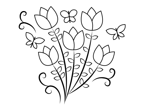 Printable butterflies and tulips coloring page