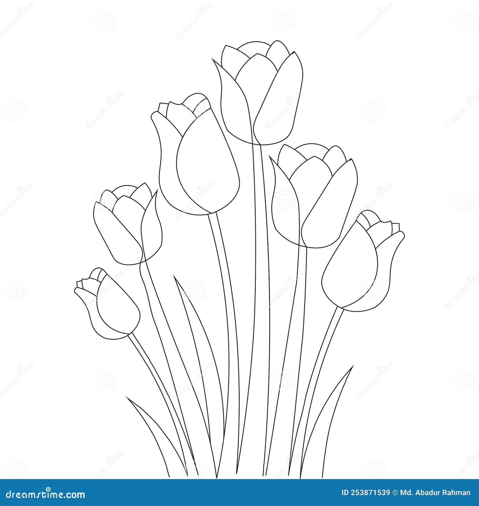 Tulip line art flower coloring page design for printing template continuous black stroke stock vector