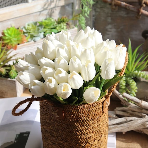 Pu real touch tulipanes crema flores de tulipãn blanco para bodas suministros de flores de novia flores de ramo mw