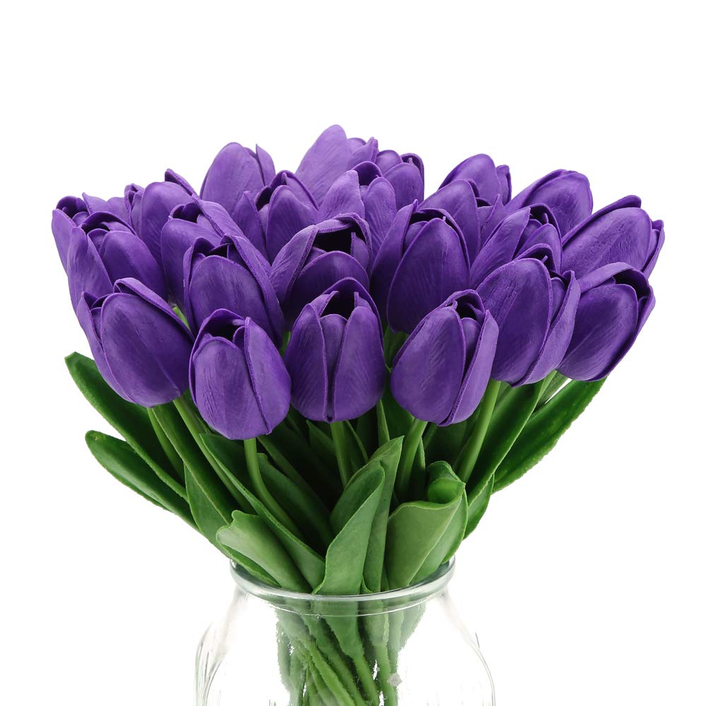 Ipopu real touch purple tulips pcs artificial flowers for decoraion fake tulips purple flowers floral arrangements faux tulips decor for table home decor baby shower centerpieces purple home kitchen