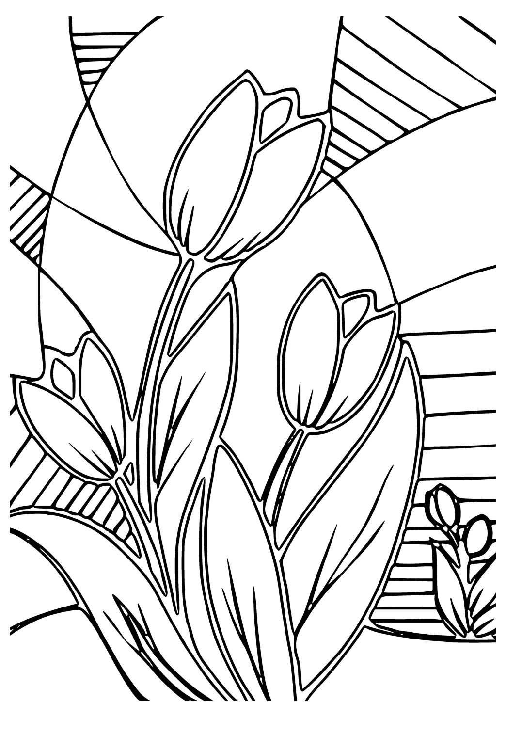 Free printable stained glass tulip coloring page for adults and kids