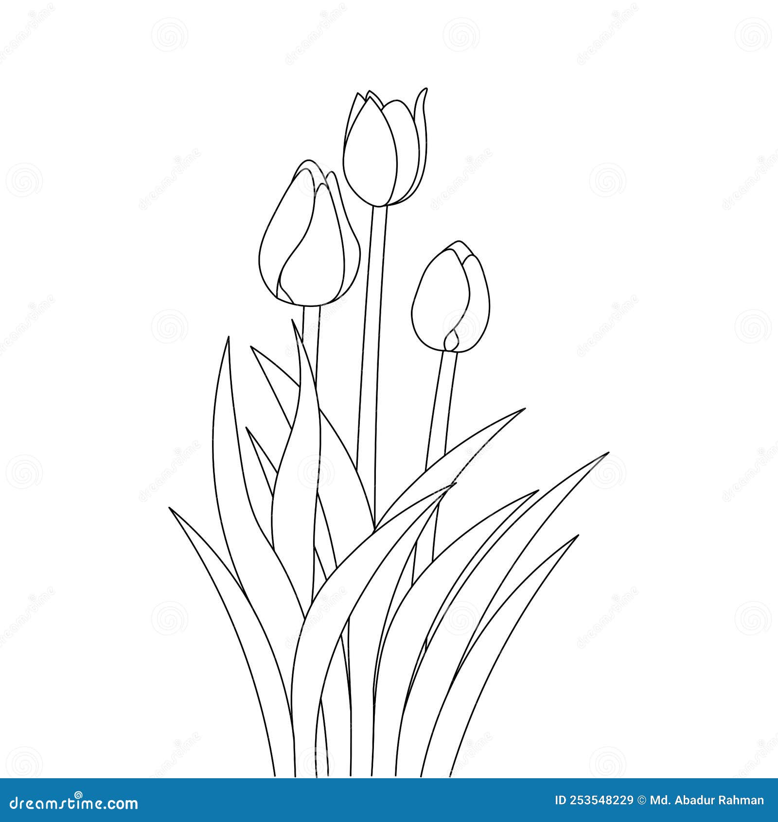 Tulip line art flower coloring page design for printing template continuous black stroke stock vector