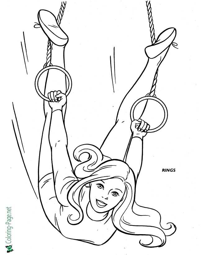 Girl on rings gymnastics coloring pages for girls